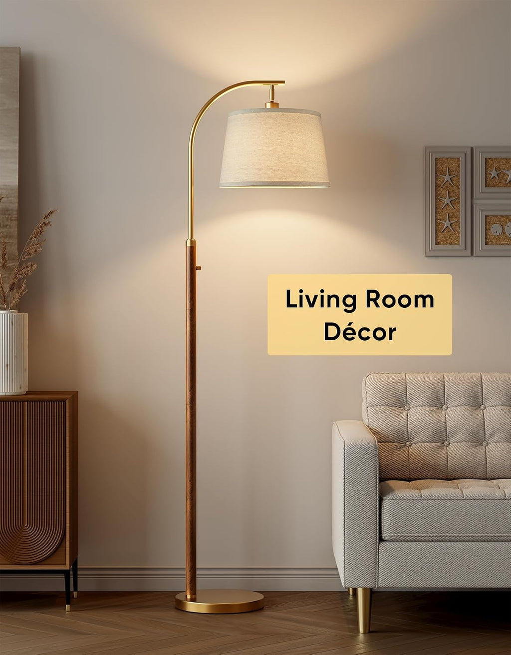 Dimmable Floor Lamp for Living Room, 65" Tall Metal Standing Lamp with LED Bulb, Mid Century Modern Arc Floor Lamp with Linen Shade for…