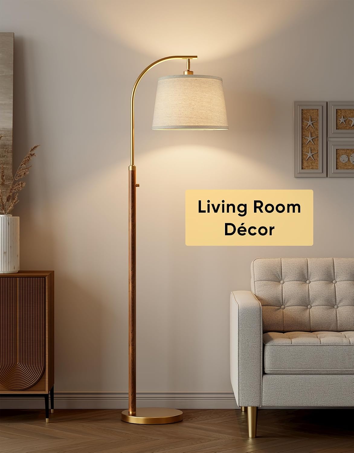 Dimmable Floor Lamp for Living Room, 65" Tall Metal Standing Lamp with LED Bulb, Mid Century Modern Arc Floor Lamp with Linen Shade for…