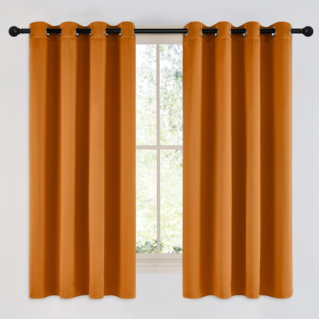 Nicetown Room Darkening Orange Curtains 63 inches Long - Grommet Faux Silk Thermal Drapes Light Reducing Energy Saving Privacy Window …