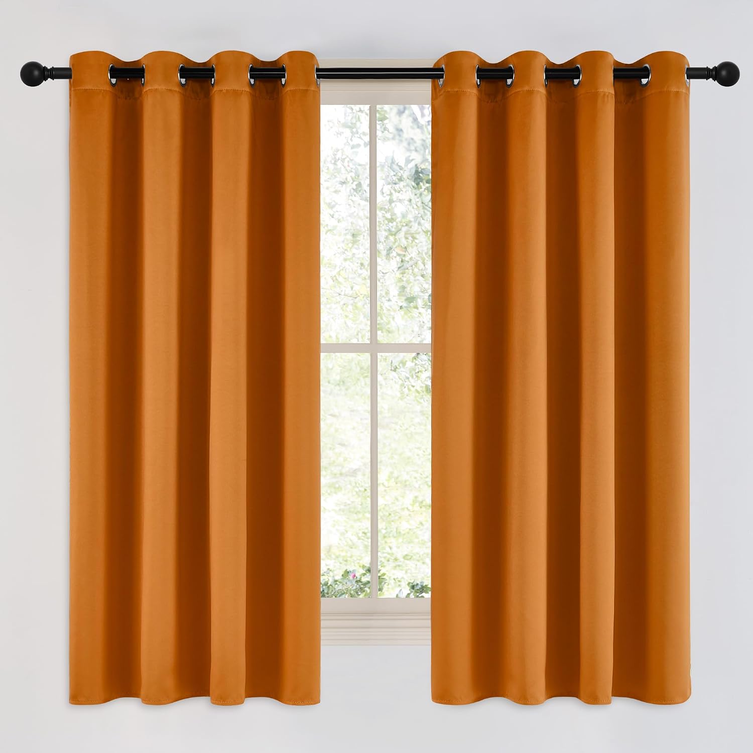 Nicetown Room Darkening Orange Curtains 63 inches Long - Grommet Faux Silk Thermal Drapes Light Reducing Energy Saving Privacy Window …