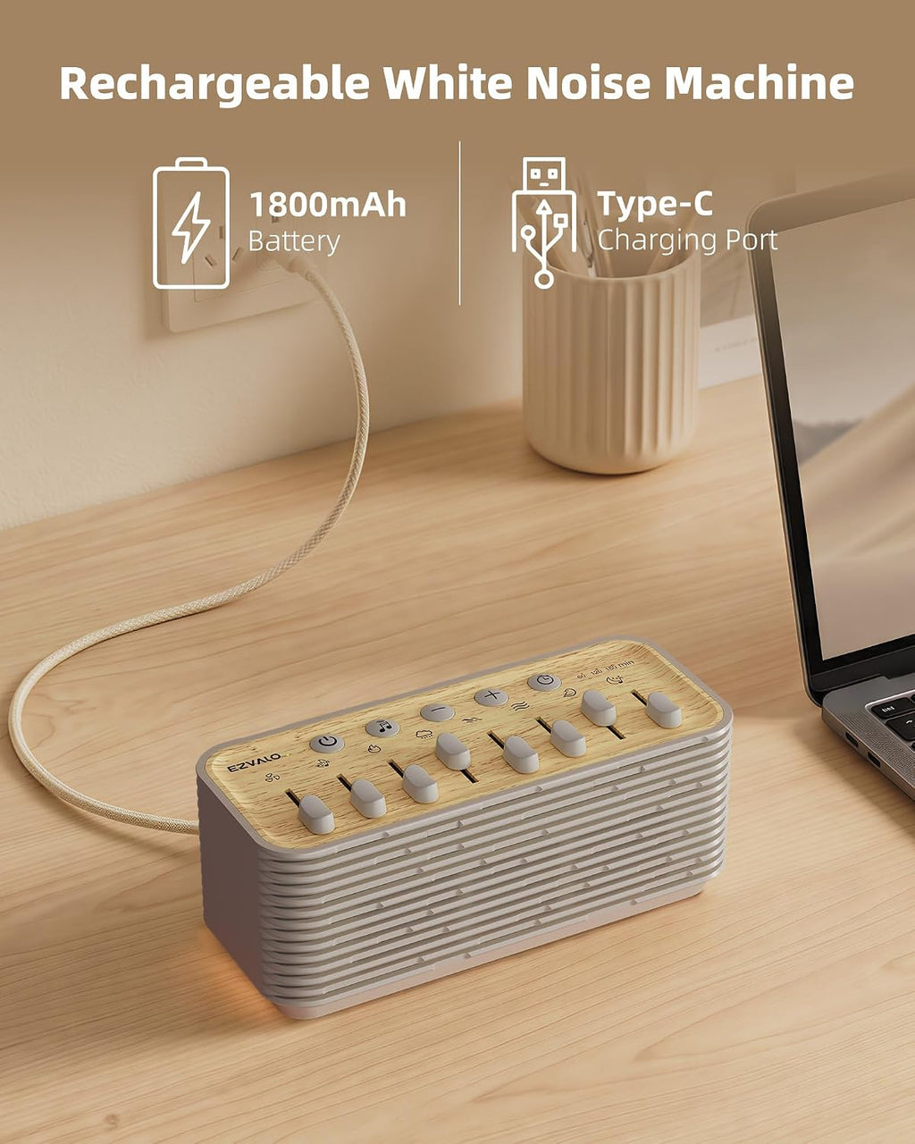 Ezvalo Sound Machine, White Noise Machine for Sleeping, 255+ Sound Combinations, Rechargeable, Breathing Light, Bluetooth Speaker, Sleep Ti…
