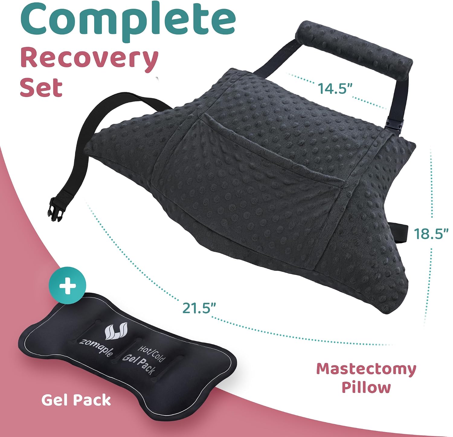 Zomaple Hysterectomy Pillow with Strap & Gel Packs – Extra Wide Post Surgery Abdominal Support, Seatbelt Protection – Hysterectomy Recovery…