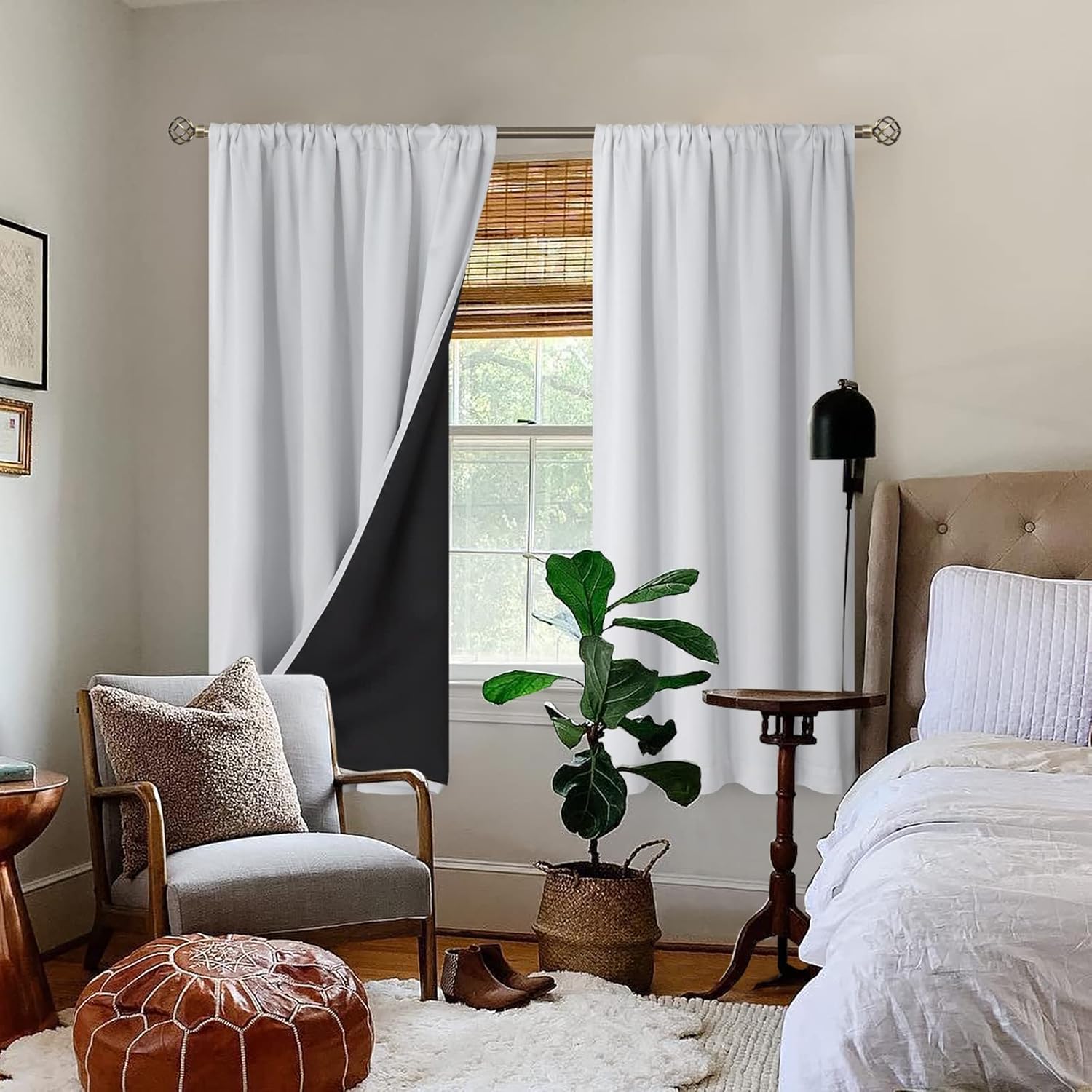 BGment Greyish White Thermal Insulated Blackout Curtains for Bedroom, 100% Black Out Curtains Noise Reduce Light Blocking Winter…