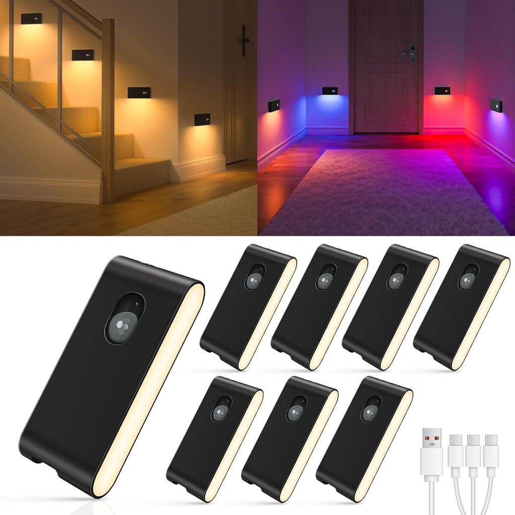 WILLED Rechargeable Motion Sensor Night Light, Stair Lights Indoor RGB & Warm White, Wireless Motion Sensor Lights Indoor for…