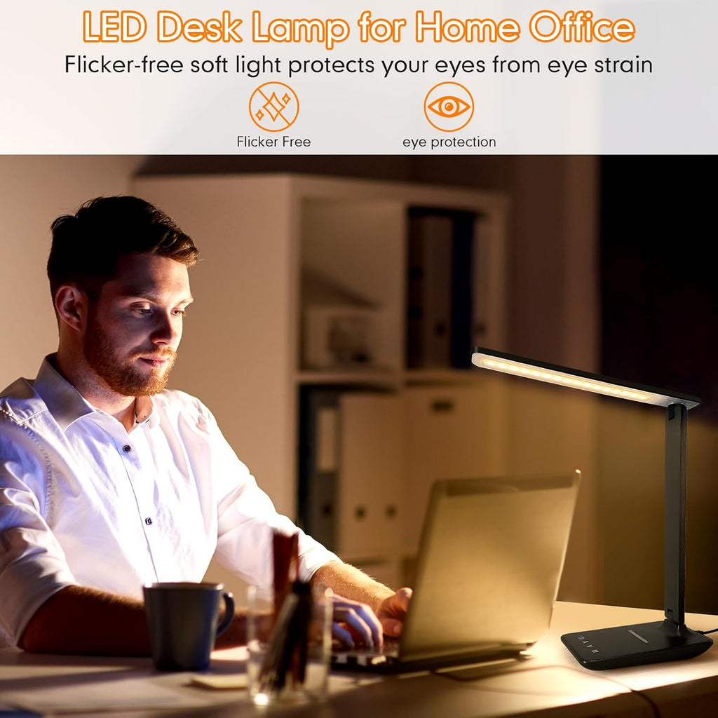 LED Desk Lamp Dimmable Table Lamp with USB Charging Port, 5 Lighting Modes, Sensitive Control, Foldable Portable Desk Light for Home…