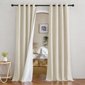 Nicetown Natural Thick Linen Full Blackout Curtains for Living Room and Bedroom, W52 x L96, 2 Panels Bronze Grommet 2 Layers Window Treatme…