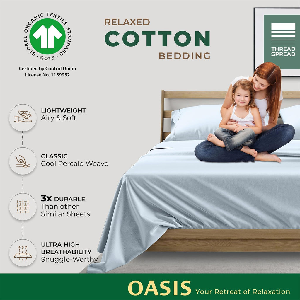 THREAD SPREAD 100% Organic Cotton Sheets Twin Size - 3 PC Organic Cotton Twin Size Percale Weave Sheet Set, Soft, Cooling & Crisp, 16"…