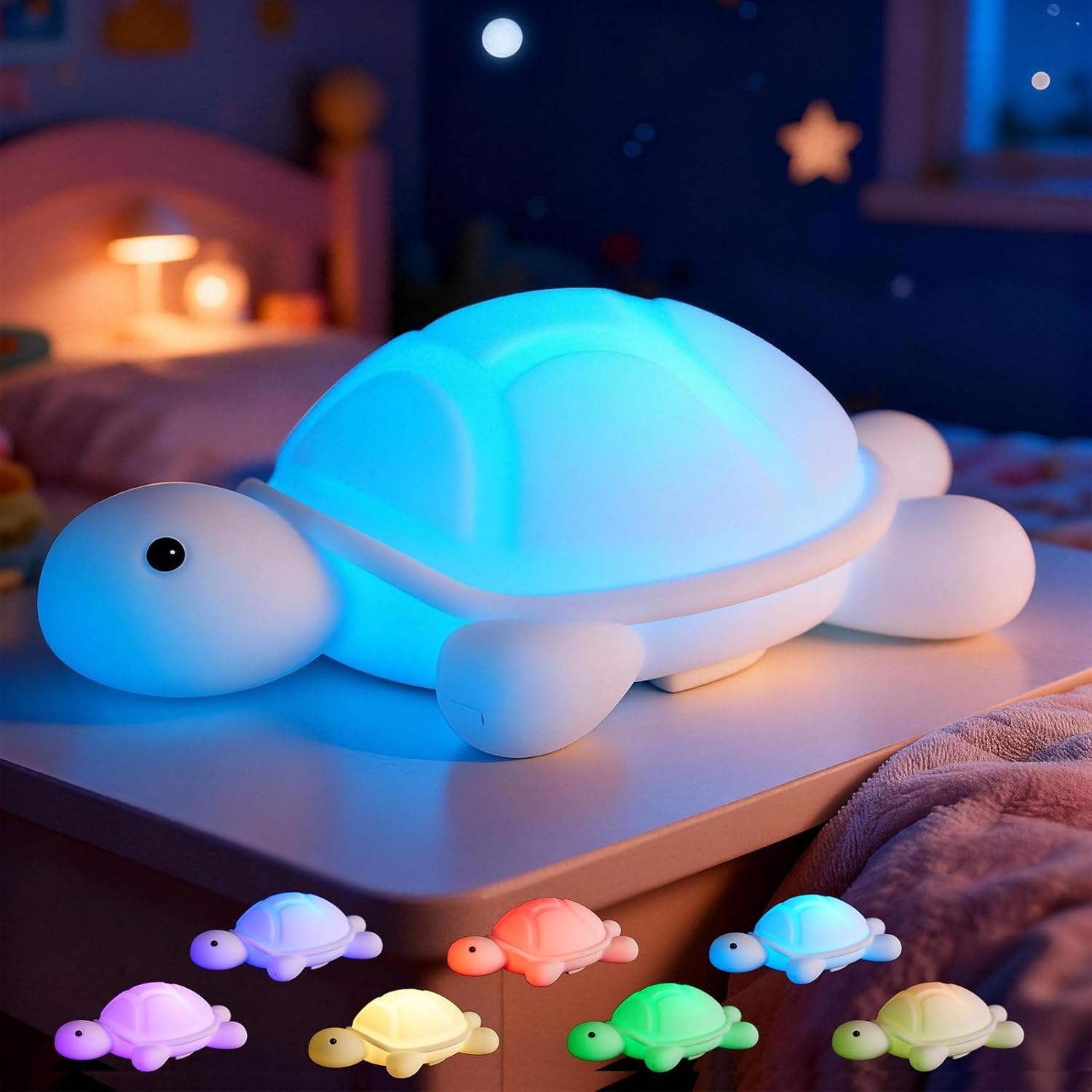 Posshe Turtle Night Light, Sea Turtle Gifts, Cute Soft Silicone Squishy LED Lamp with 7 RGB Colors, Dimmable, Timer, Touch Control, Kids'…