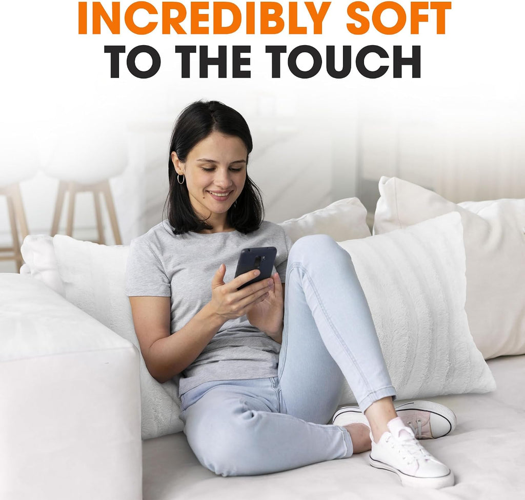 Cheer Collection Faux Fur Long Body Pillow - Accent Throw Pillow for Bed and Couch - Decorative Lumbar Pillow with Insert, White (18" x 40")