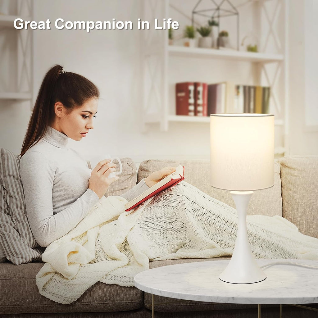 Modern Table Lamps, 3 Way Touch Control Table Lamp, Dimmable Desk Lamp, White Nightstand Lamp with Fabric Shade, Small Bedside Lamp for…