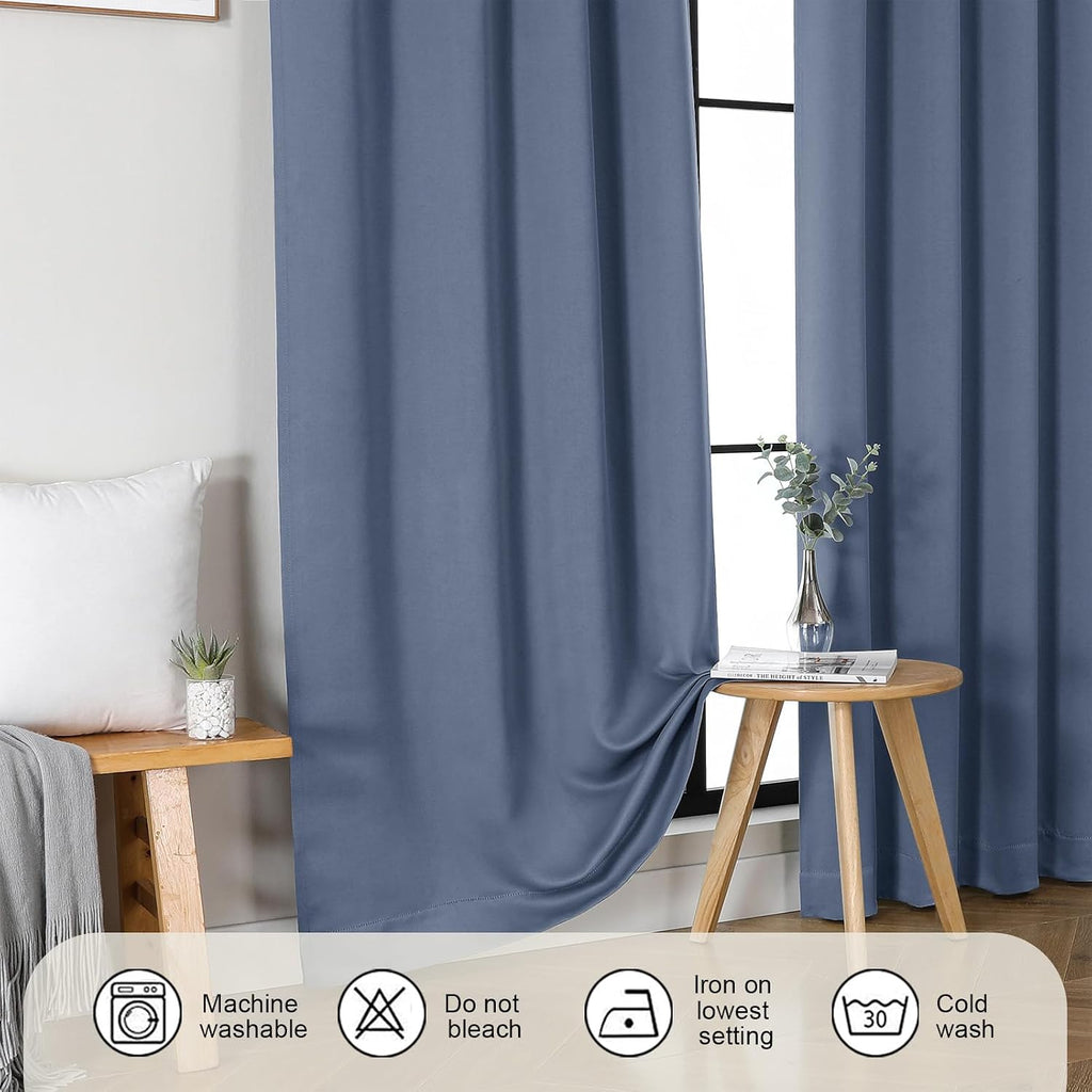 Gwine Denim Blue Blackout Curtains for Living Room 72 inches Long, Noise Reducing Room Darkening Window Treatment Curtains for Bedroom…