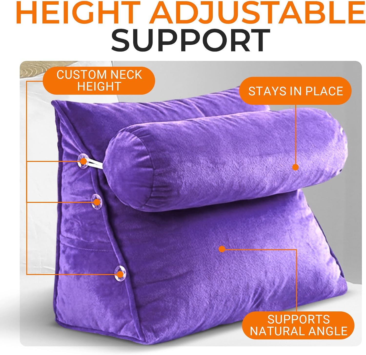 Cheer Collection Reading Wedge Pillow - Adjustable Wedge Reading Pillow with Neck Support, Hollow Fiber-Filled Backrest Pillow for…