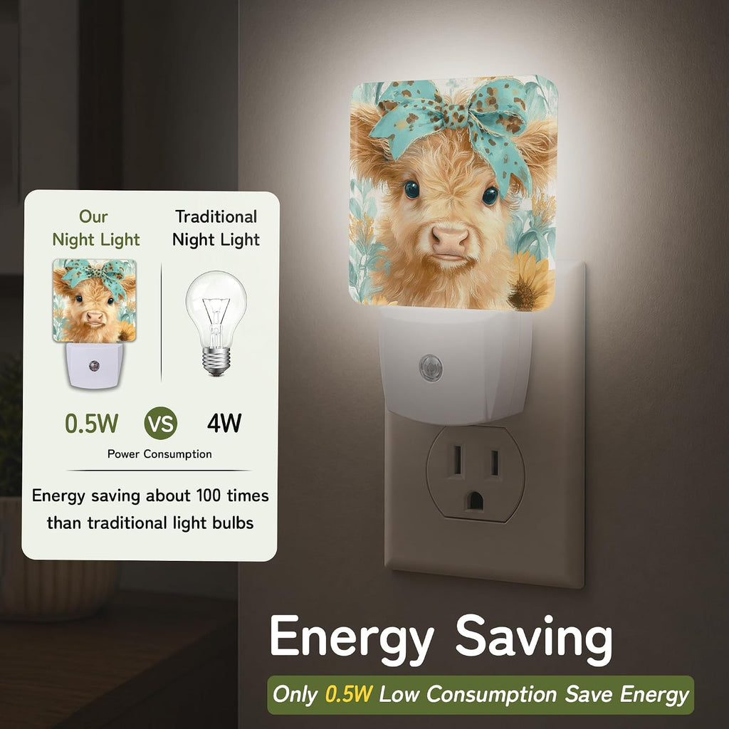 Highland Cow Calf Night Lights Plug into Wall, Night Light for Bedroom Bathroom Hallway Kitchen, Auto Dusk to Dawn Sensor Decorative Gift…