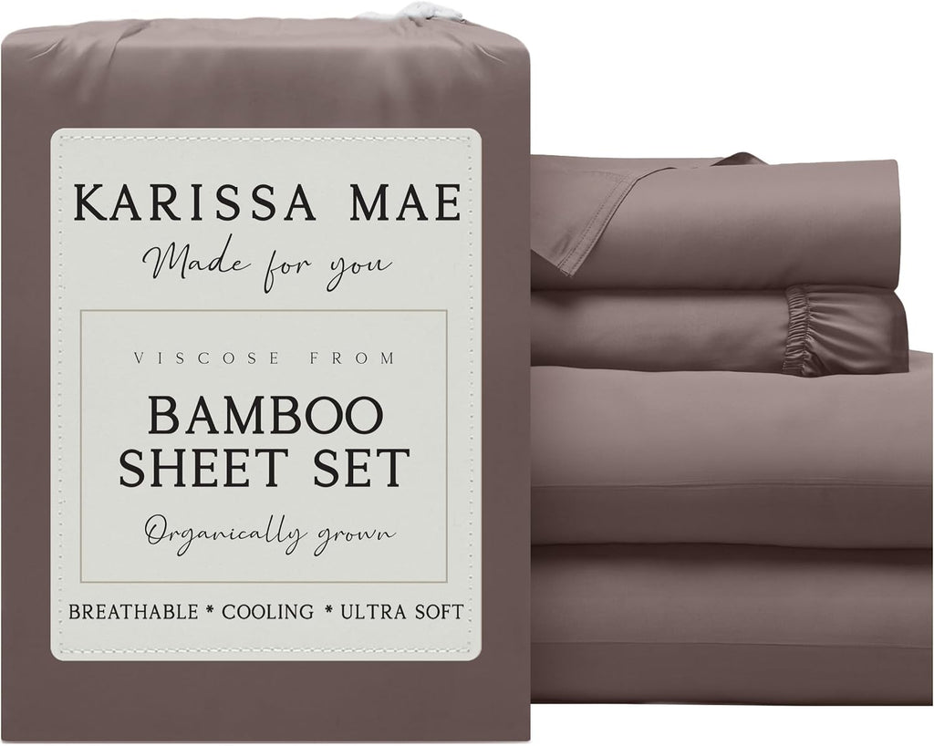KARISSA MAE Pure Viscose from Bamboo Twin XL Size Sheet Set | 100% FSC Certified | Luxuriously Soft | Cooling | 18" Deep Pocket w/Corner…