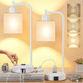 SIBRILLE Industrial Table Lamps with Linen Shade, Set of 2 Fully Dimmable Bedside Lamps with USB A+C Ports and Outlet, White Nightstand…