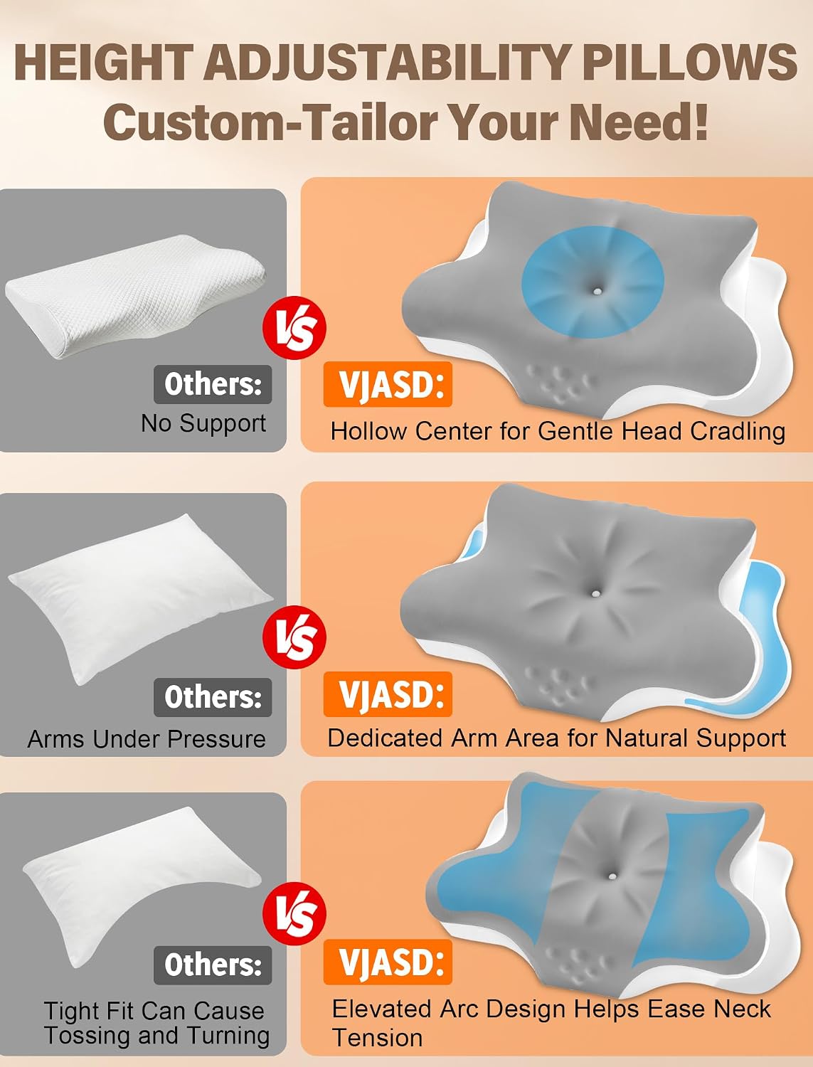 Vjasd Cervical Neck Pillow for – Ergonomic Memory Foam Pillow for Side Sleeper Contour Orthopedic Bed Cooling Pillow for Neck Support – Ide…