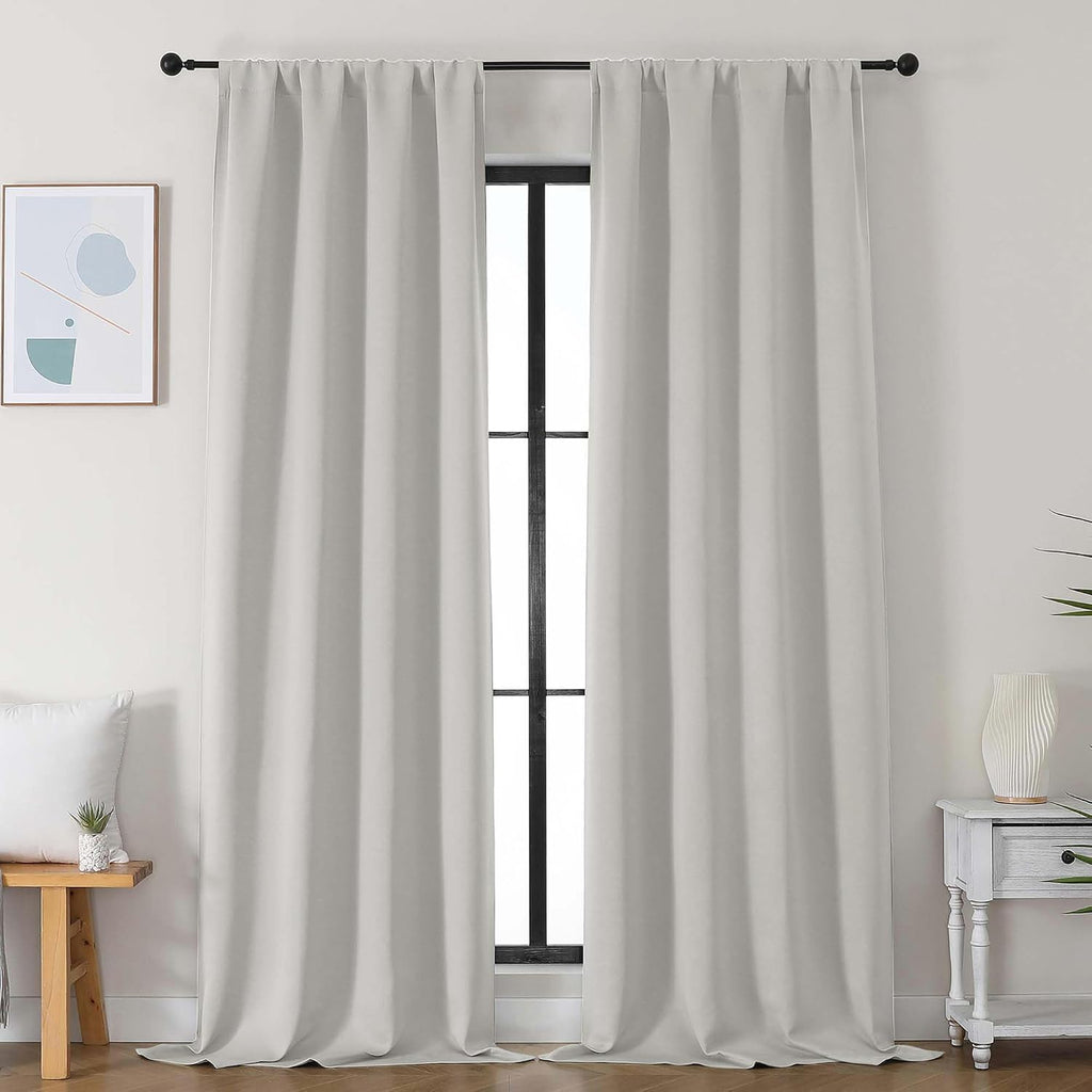 Simplebrand Ava Natural Blackout Curtains for Bedroom 96 Inches Long 2 Panels, Solid Thermal Insulated, Energy Saving Living Room Window Tr…