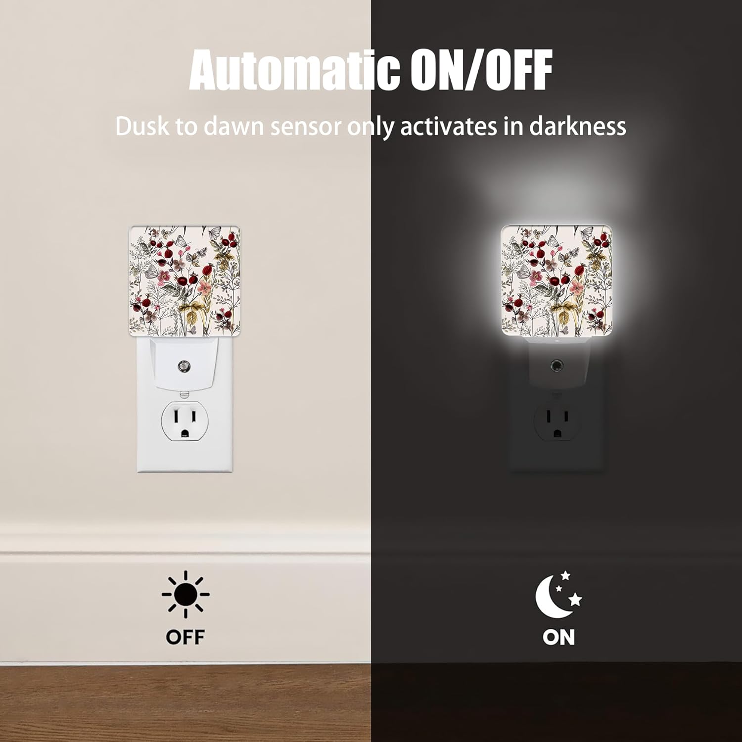 Vintage Flower Night Light, Butterfly Plug into Wall with Dusk to Dawn Light Sensors, Warm Nightlights for Bedroom, Bathroom, Hallway…