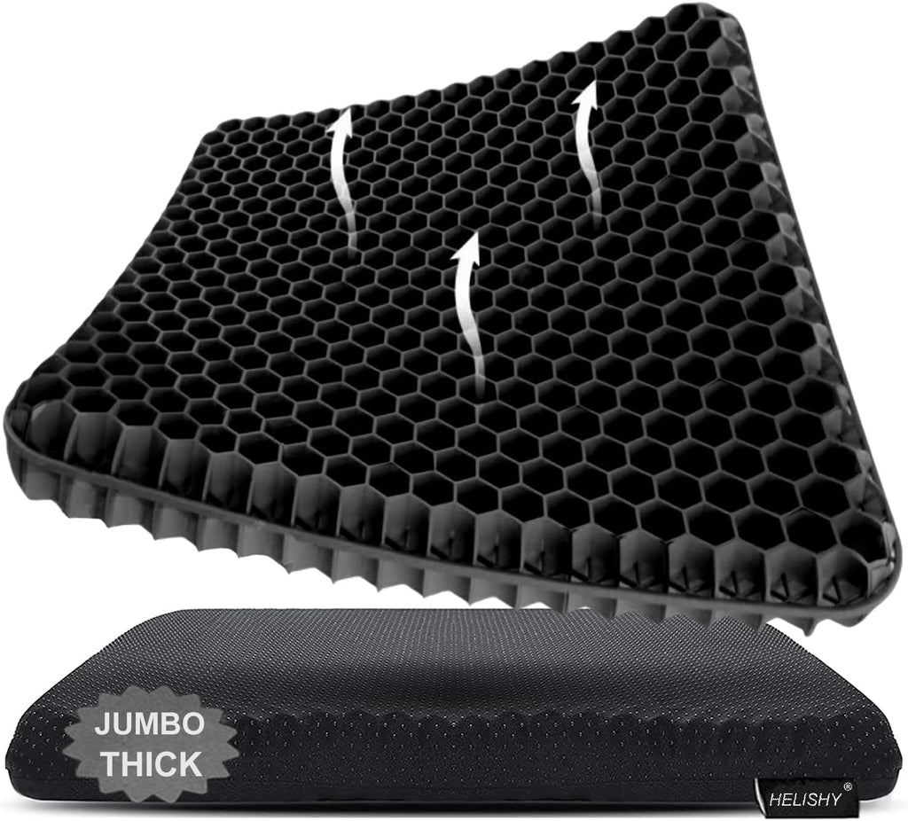 Helishy Gel Seat Cushion, Jumbo&Thick Gel Cushion with Non-Slip Cover for Home Office Car Seat Wheelchair, Soft Breathable Honeycomb Chair…