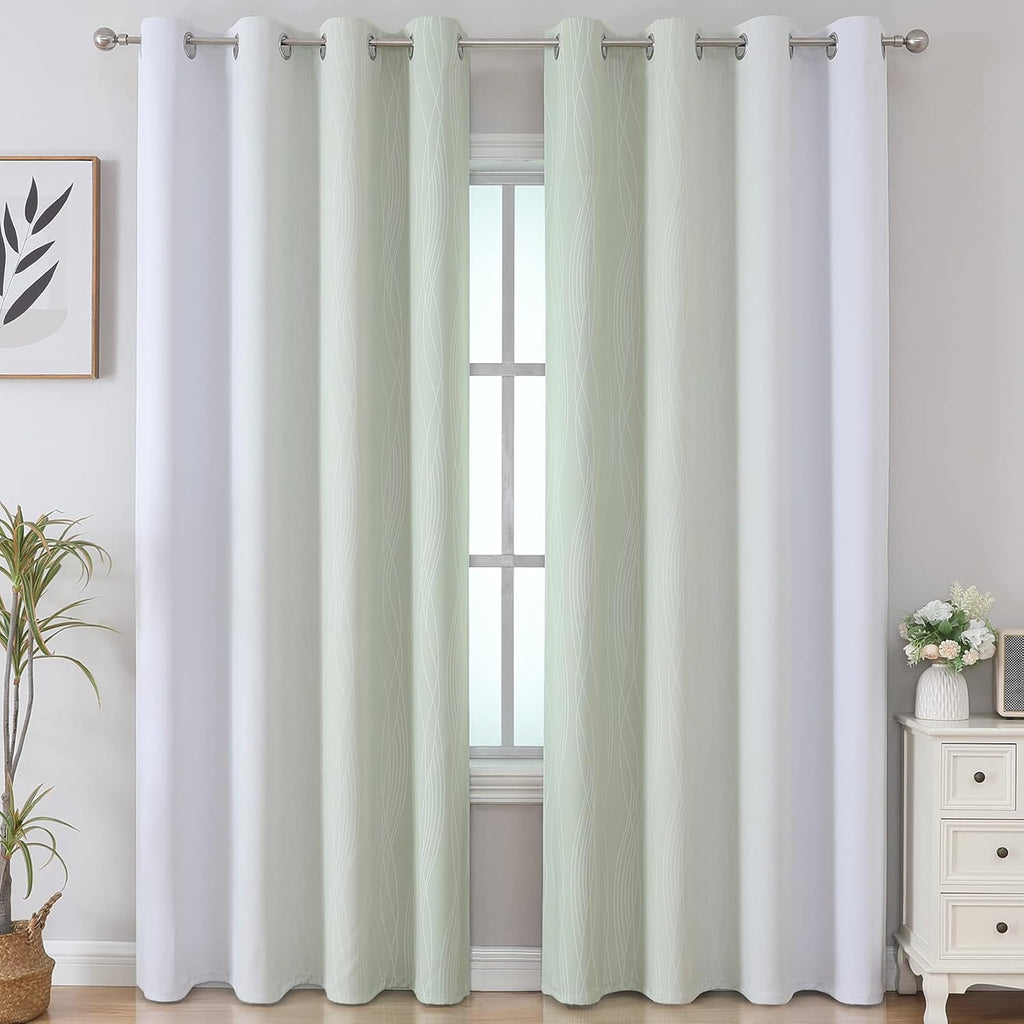 Estelartextiler Estelar Textiler Blackout Curtains 102 Inches Long 2 Panels for Living Room, Sage Green and Greyish White Thermal Insulated…