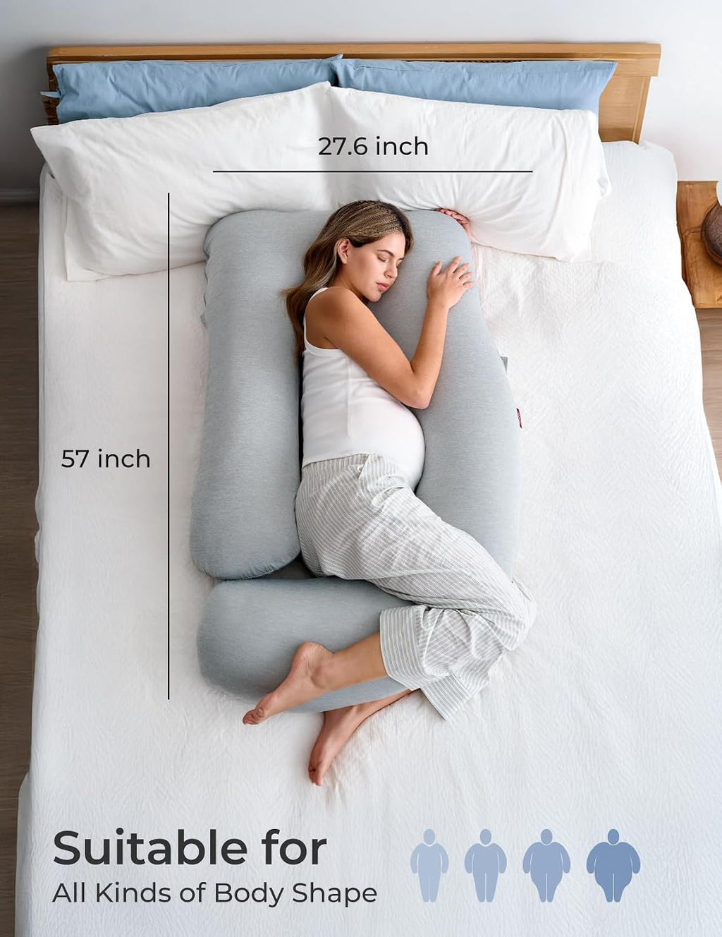 Momcozy Pregnancy Pillows with Cooling Cover, U-Shaped Full Body Maternity Pillow for Side Sleepers 57 Inch - Support for Back, Hip…