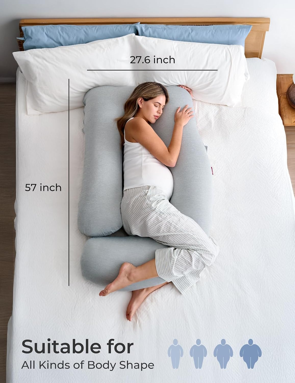 Momcozy Pregnancy Pillows with Cooling Cover, U-Shaped Full Body Maternity Pillow for Side Sleepers 57 Inch - Support for Back, Hip…