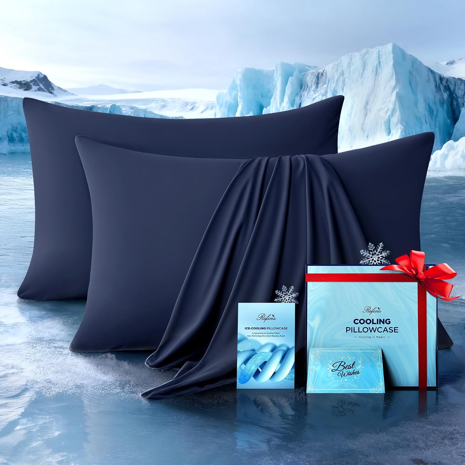 Rifens Ultra-Chill Cooling Pillowcase Set of 2 for Hot Sleepers, Softer Than Silk Pillow Cases for Protecting Hair & Skin, Breathable Bed P…