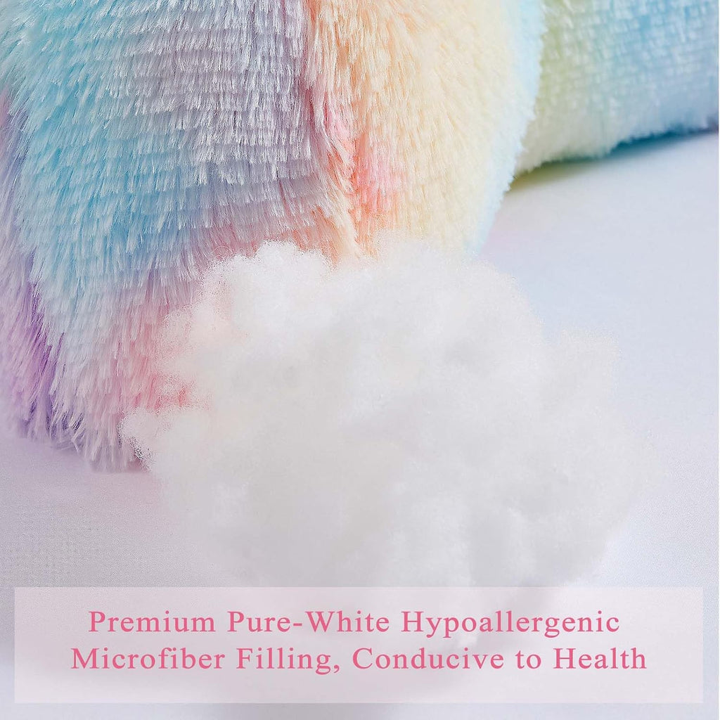 Bedriping Reading Pillow for Bed - Faux Fur Backrest Pillow with Arms, Reading & Bed Rest Pillows Rainbow Colors, Fluffy Sit Up Pillow, Stu…