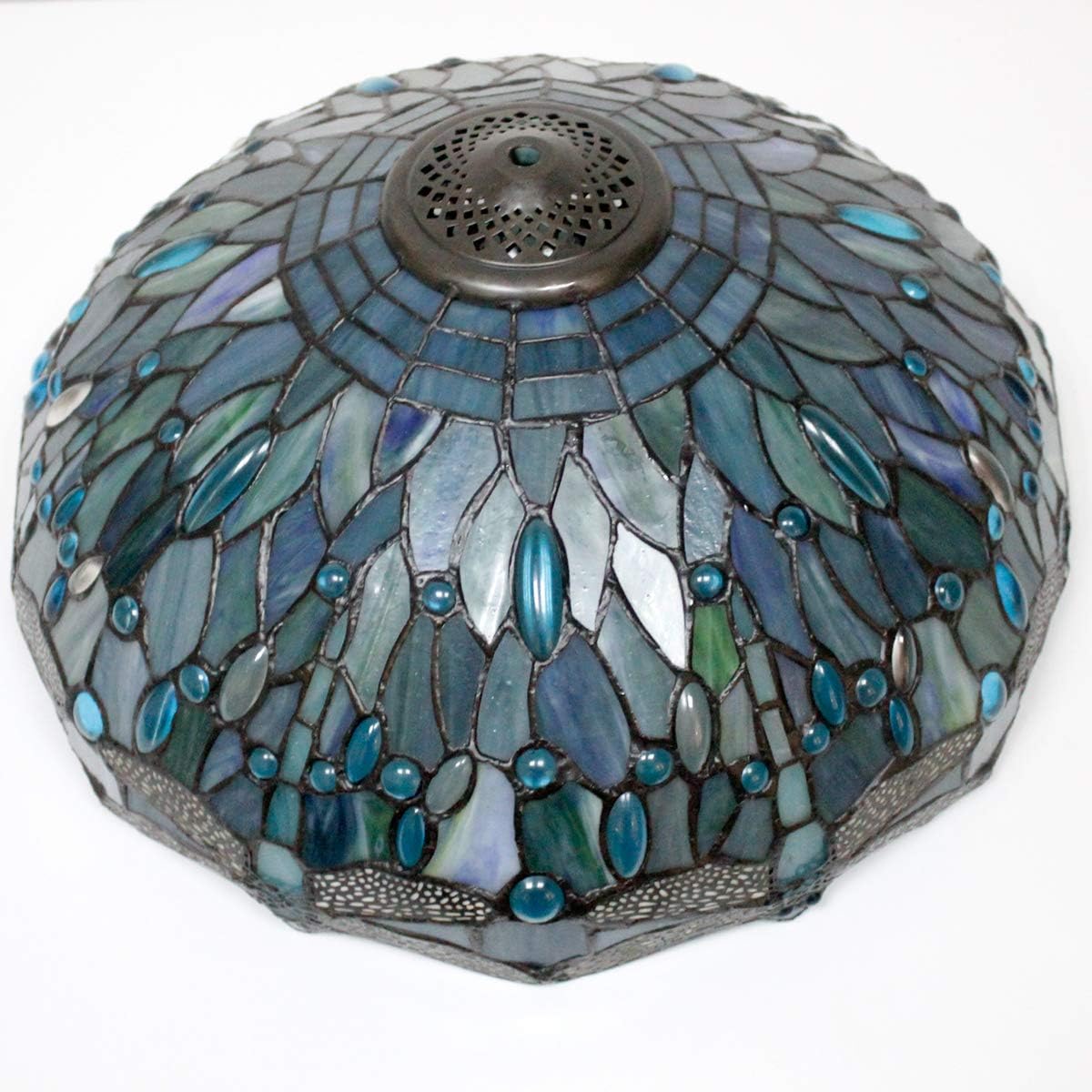WERFACTORY Tiffany Lamp Sea Blue Stained Glass Bedside Table Lamp Dragonfly Style Desk Reading Light Metal Base 16X16X24 Inches Decor…