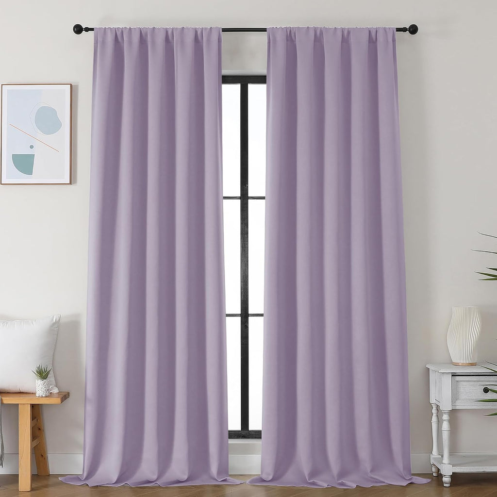 Simplebrand Lilac Blackout Curtains for Bedroom 96 Inches Long 2 Panels, Solid Thermal Insulated, Energy Saving Living Room Window Treatmen…