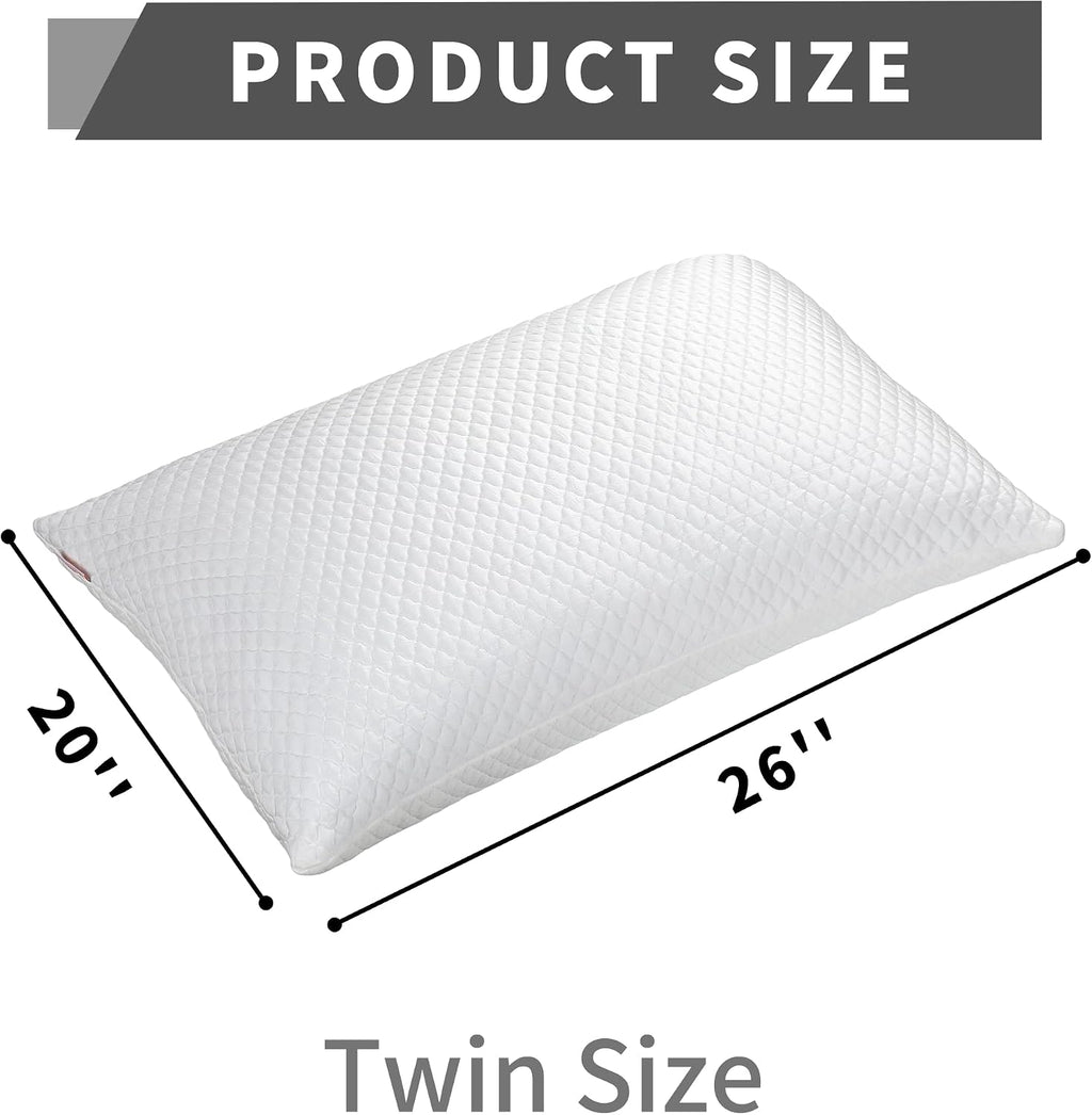 Cooling Pillow for Sleeping Twin Size Set of 2, Shredded Memory Foam Pillows Adjustable Firm Bed Pillow with Zipper, Cool Pillow for Hot…