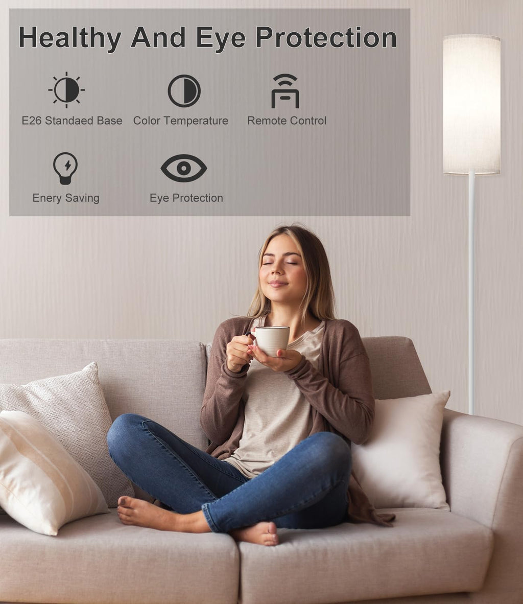 luckystyle LED Floor Lamp for Living Room, Dimmable Standing Lamps with Foot Switch, Remote Custom Color Temperature White Pole Lamp with…