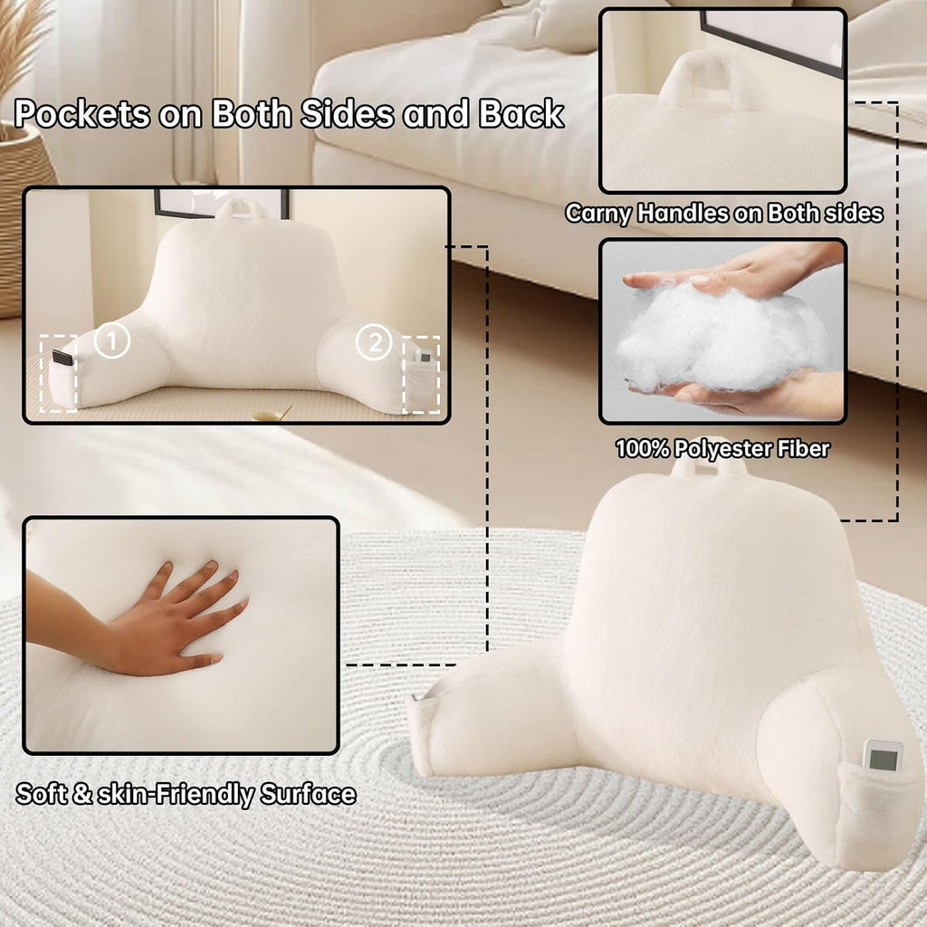 Pajeo Large Plush Backrest Pillow for Sitting in Bed, Faux Fur Sitting Pillow with Support Arms, Oeko-TEX Certified Aesthetic Lounging Pillow…