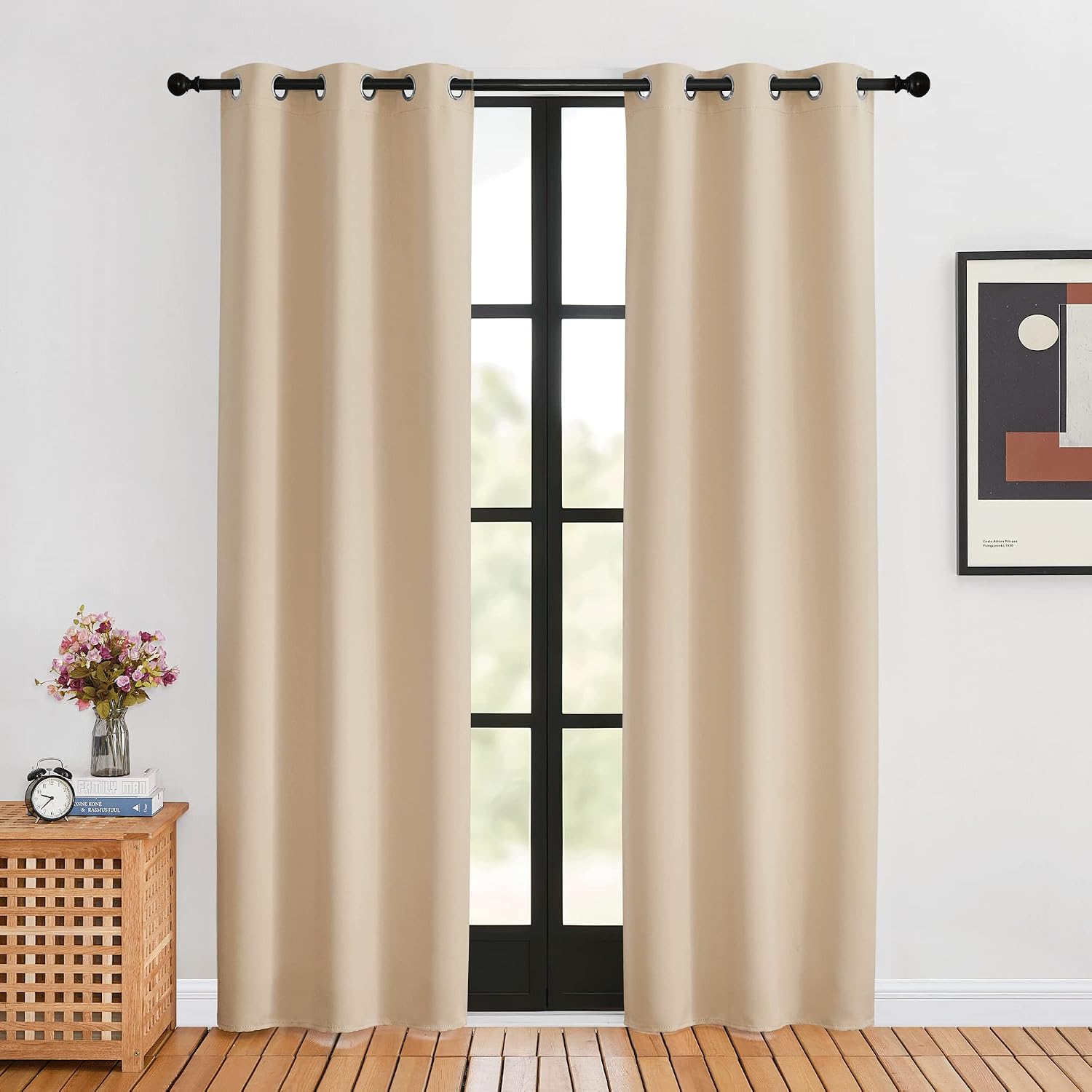 NICETOWN Blackout Farmhouse Curtains, Biscotti Beige, Set of 2, 34 by 80 Inch, Thermal Insulated Solid Grommet Vertical Drapes Room…