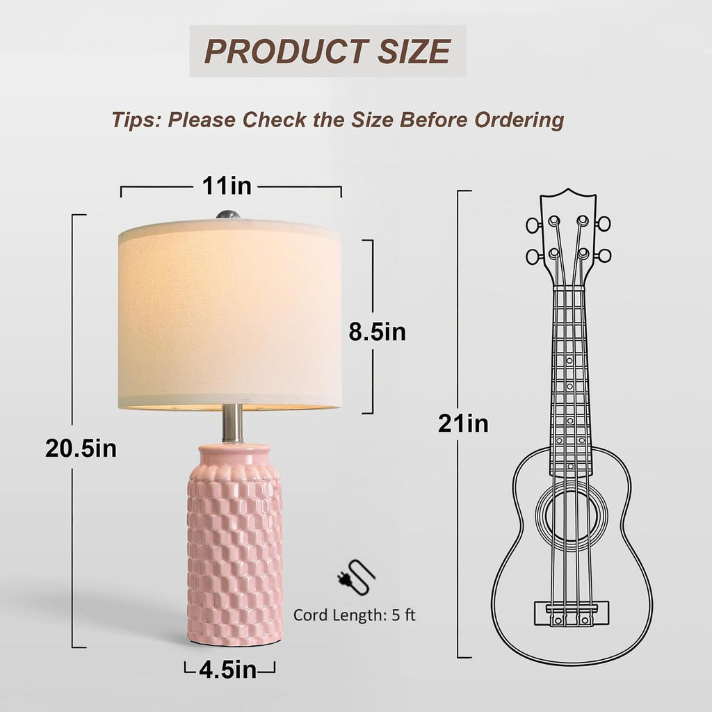 20.5" Small Bedside Lamps Set of 2 with 5FT Cord, Pink Ceramic Modern Farmhouse Table Lamps for Nightstand, Living Room, Bedroom, 3D…