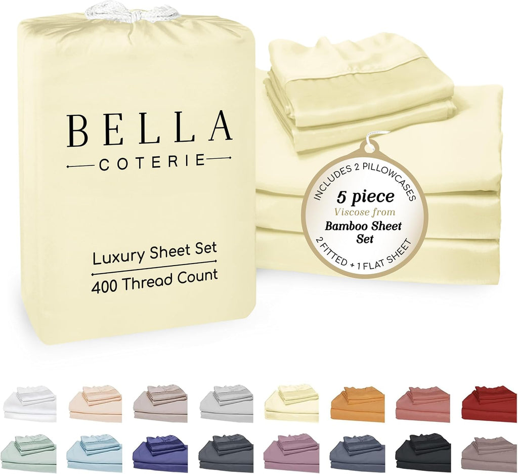Bella Coterie Luxury Bamboo Viscose Split King Size Sheet Set | 2 Fitted Sheets for Sleep Number & Adjustable Beds | 100% Organically…