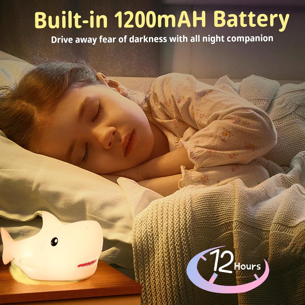 LOVERUIS Shark Night Light for Children, 7 Color Changing LED Portable Touch Baby Lamp, USB Rechargeable Silicone Animal Night Light for…