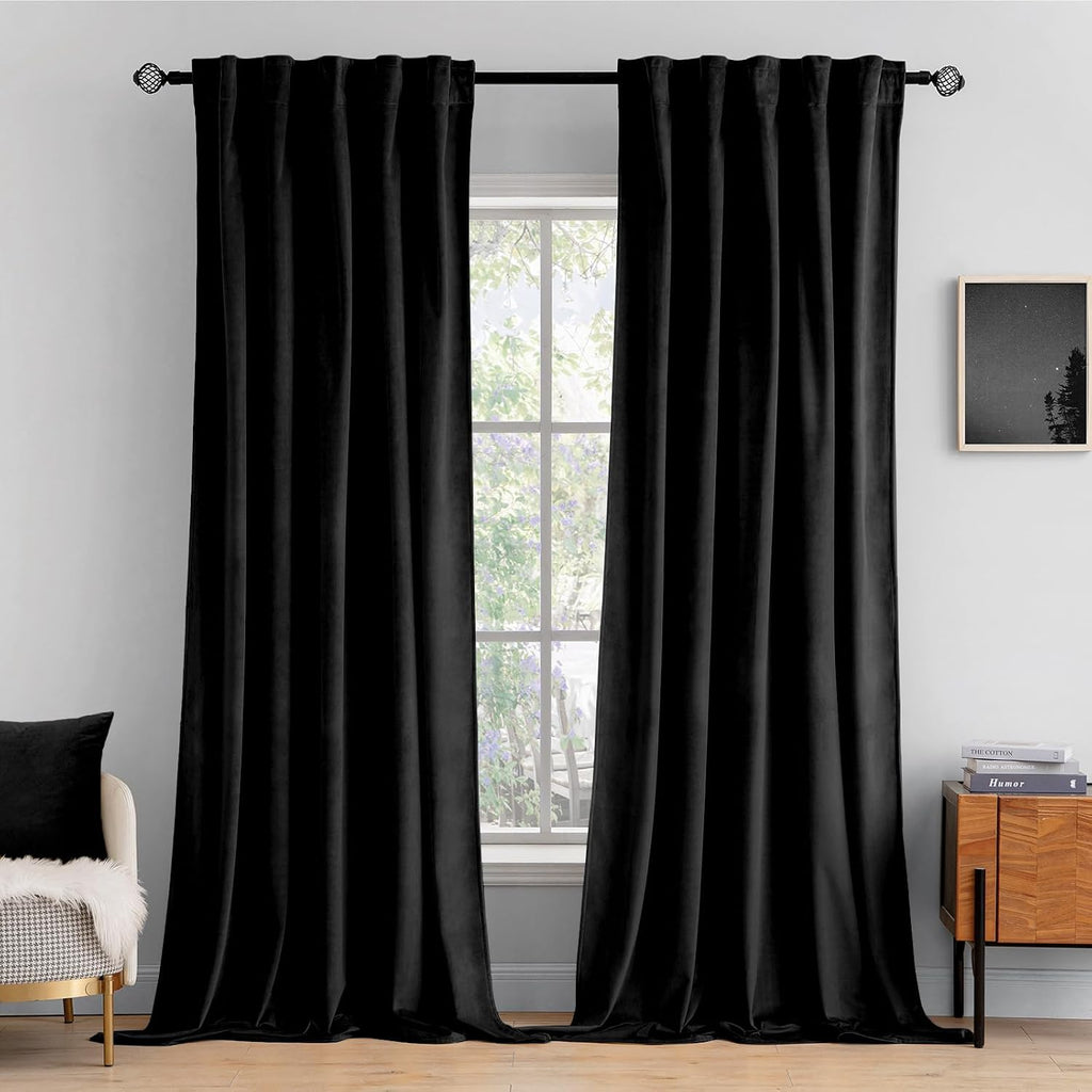 Miulee Black Velvet Curtains 108 inches Long 2 Panels - Luxury Blackout Curtains for Bedroom Living Room Thermal Insulated Halloween Decora…