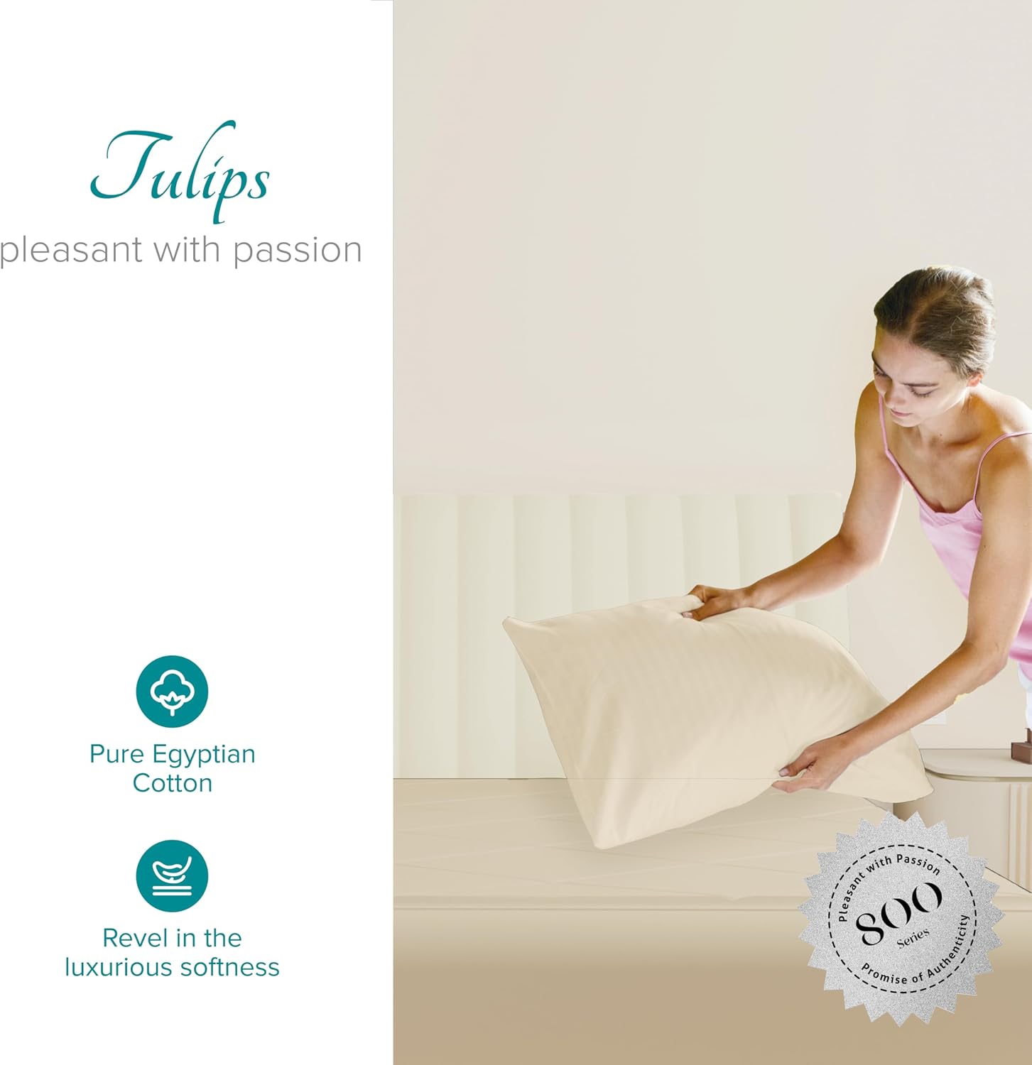 Carressa Linen Luxury Egyptian Cotton King Pillow Cases Set of 2-800 Series Tulips Collection Pillowcases for Sleeping (Ivory), Soft…