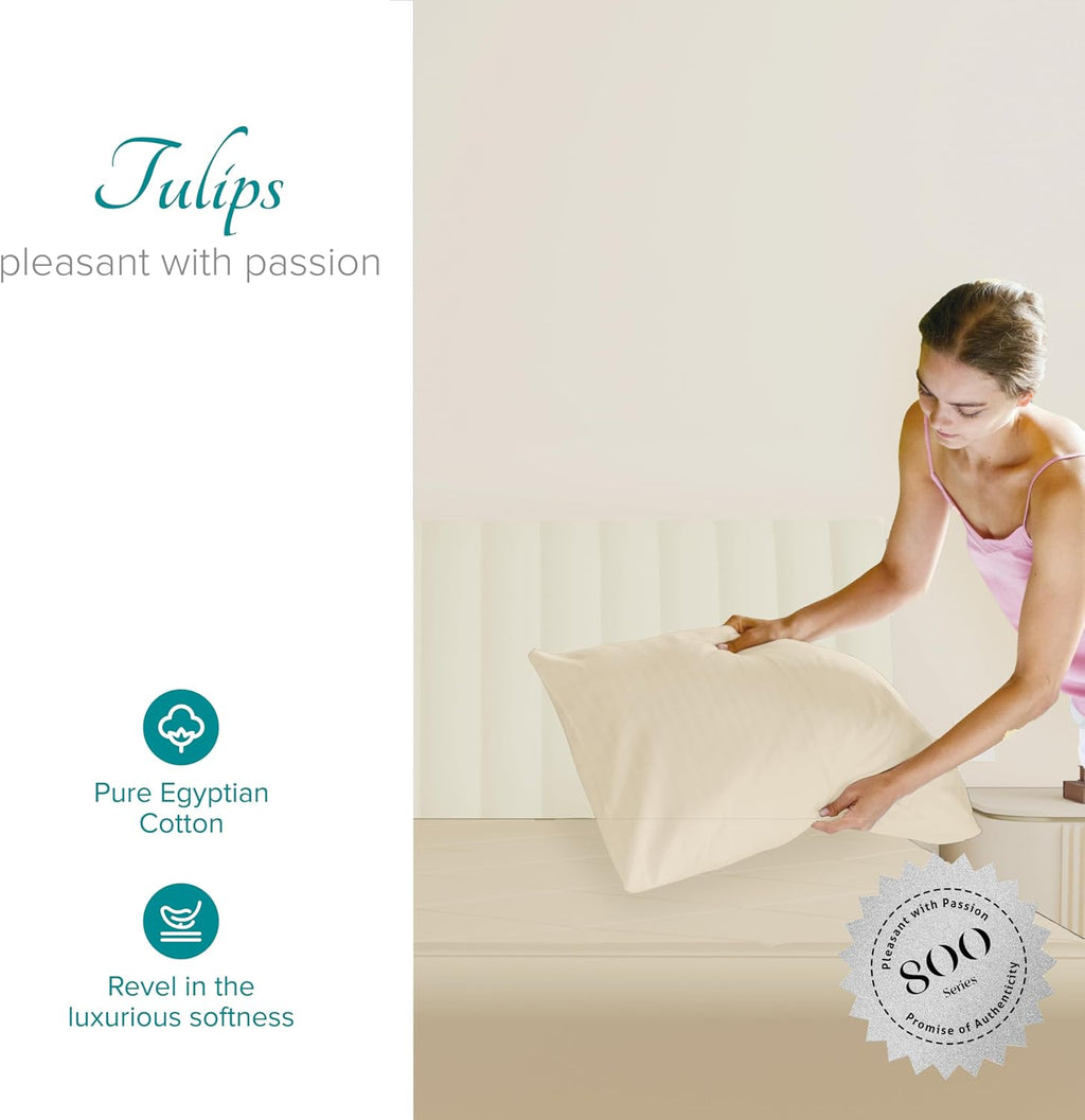 Carressa Linen 100% Egyptian Cotton Standard/Queen Size Pillow Cases Set of 2-800 Series Tulips Collection Queen Pillow Cover for…