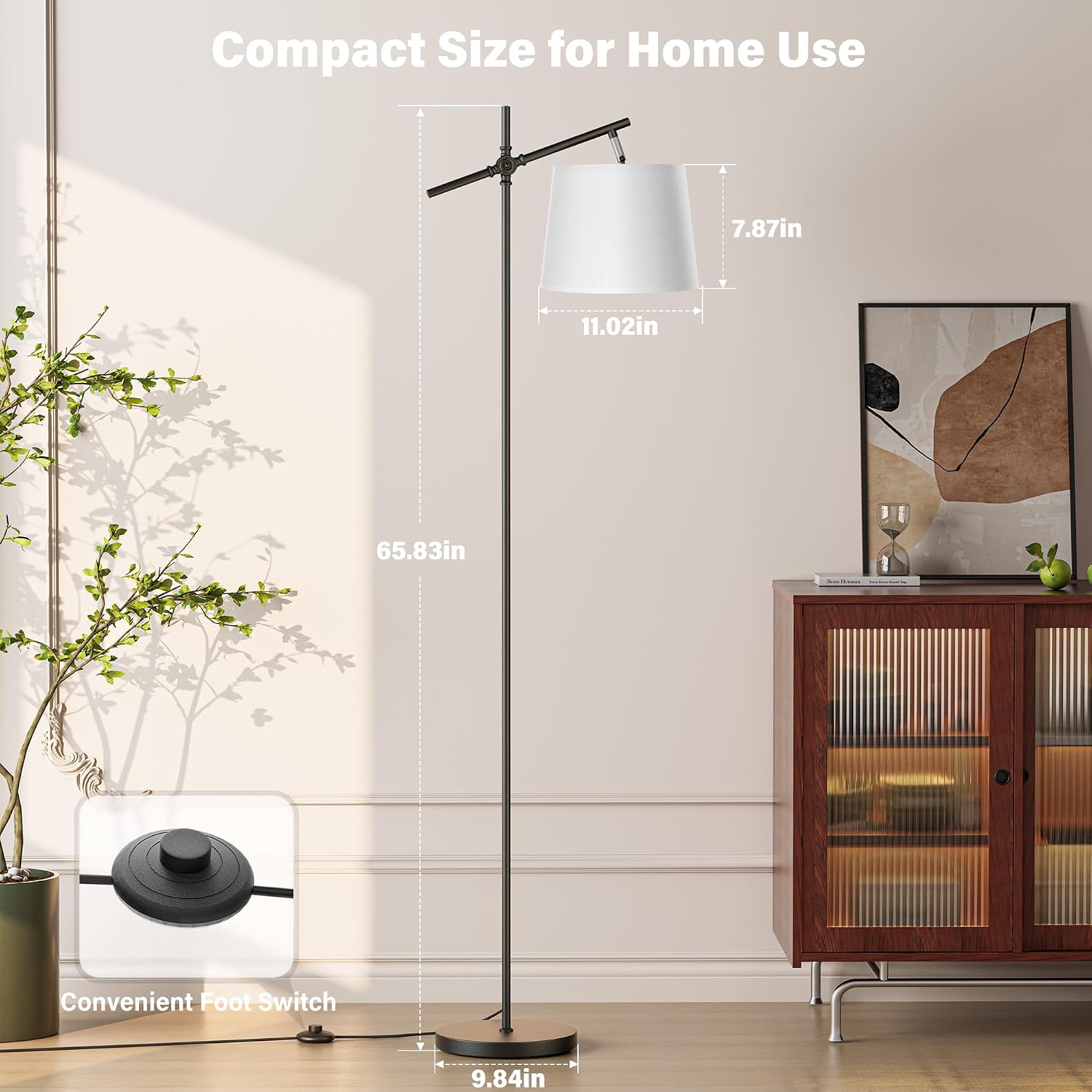 SIBRILLE Floor Lamp with Linen Shade, Dimmable Tall Standing Lamp with Remote Control & 3 Color Temperatures Bulb, Modern Swing Arm Floor…