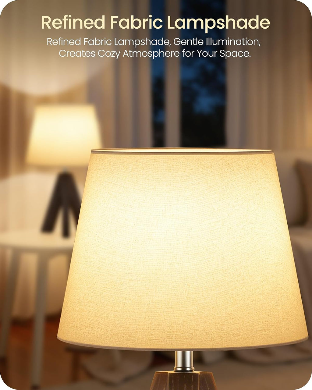 Tripod Table Lamp, 14.6" Small Bedside Table Lamp, Modern Nightstand Lamp with White Linen Shade & Dark Walnut Base, Boho Desk Lamp for…
