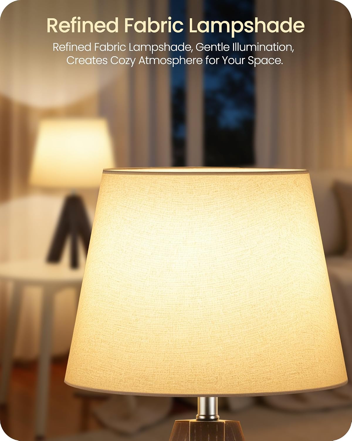 Tripod Table Lamp, 14.6" Small Bedside Table Lamp, Modern Nightstand Lamp with White Linen Shade & Dark Walnut Base, Boho Desk Lamp for…