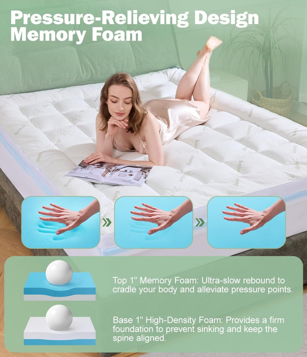 FrachoLLC Fracho 4 Inch Dual Layer Memory Foam Mattress Topper Twin, 2-in-1 Adjustable Design with 2" Bamboo Rayon Pillow Top & 2" Cooling…