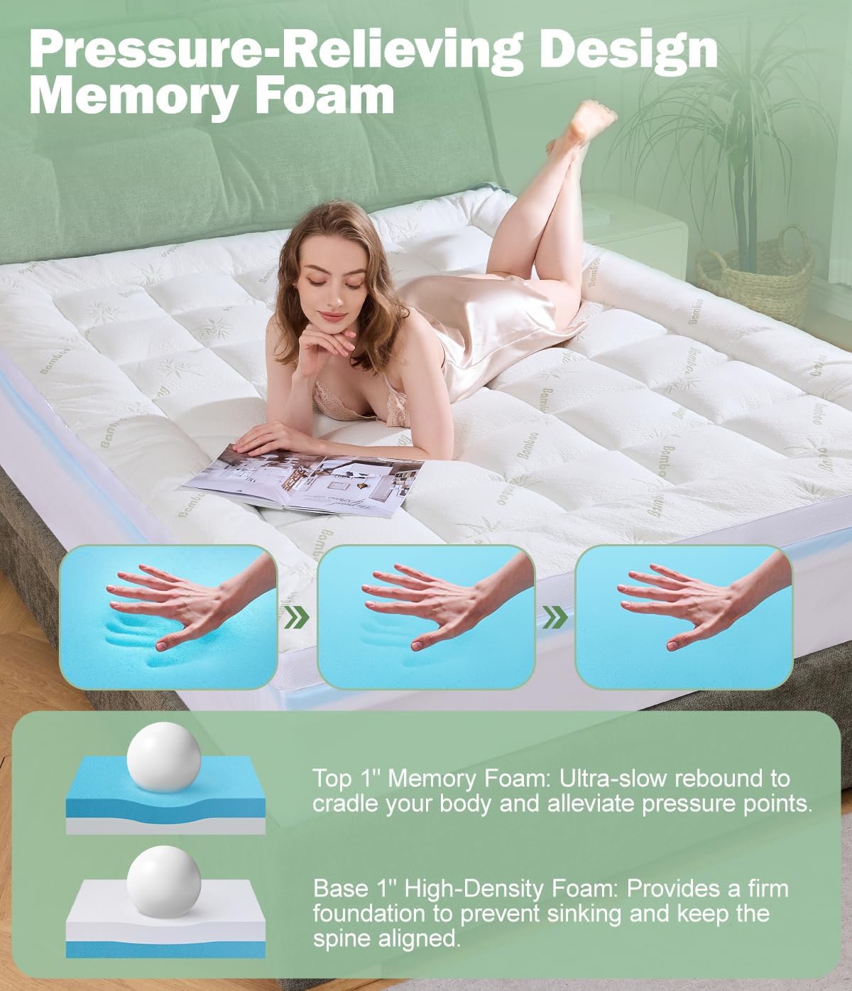 FrachoLLC Fracho 4 Inch Dual Layer Memory Foam Mattress Topper Full, 2-in-1 Adjustable Design with 2" Bamboo Rayon Pillow Top & 2" Cooling…