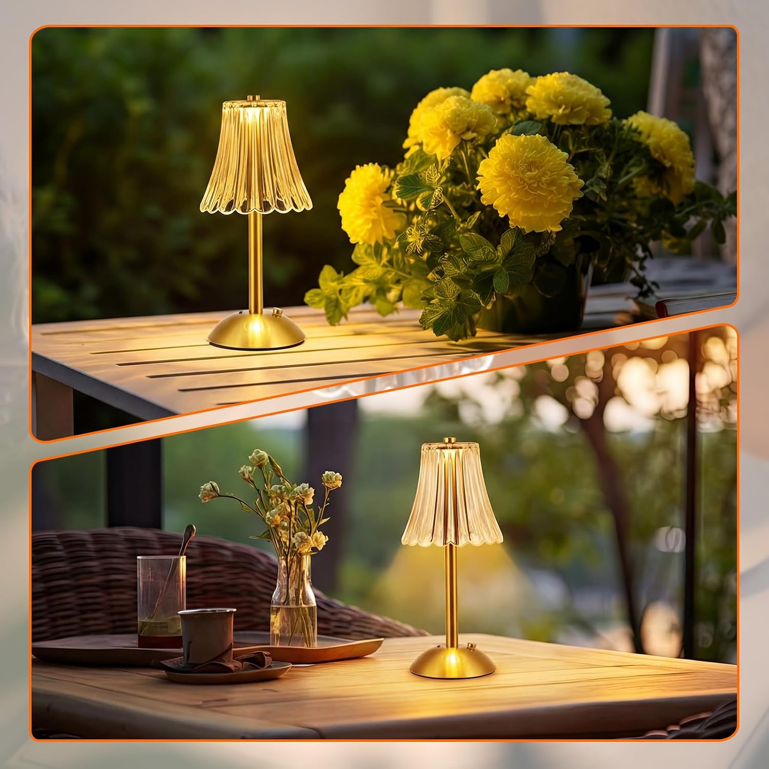 Liliful 2 Pcs LED Portable Cordless Table Lamp Touch Battery Operated Rechargeable Gold Desk Lamp 3 Color Dimmable for Bedroom Living…