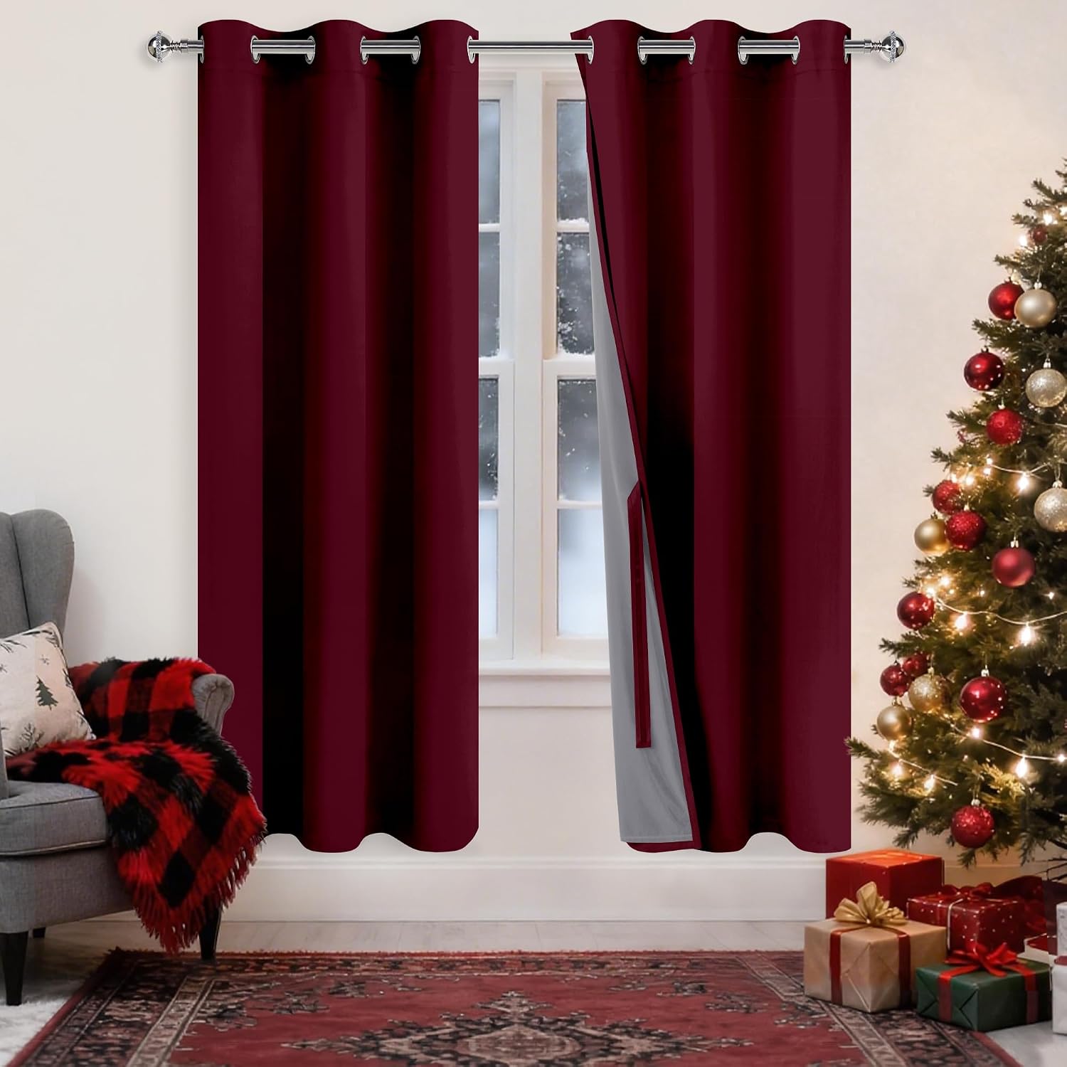 Xwzo 100% Blackout Curtain Panels - Thermal Insulated Black Liner Curtains, Noise Reducing and Heat Blocking Drapes for Hall and Studio Win…