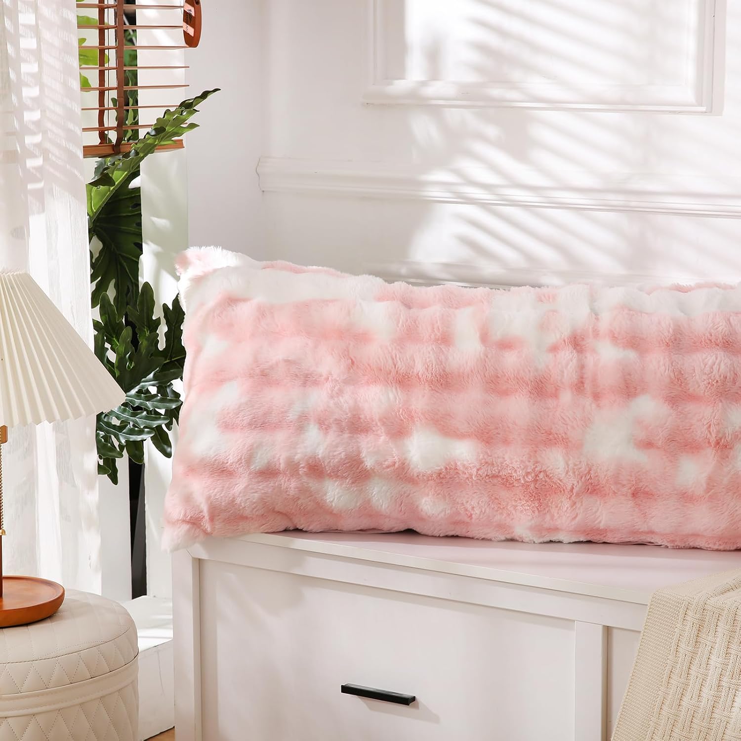 Chumerry Pink Fluffy Body Pillow Cover Faux Fur Pillowcase Extra Soft Fuzzy Plush Long Pillow Cover Gradient Pink Shaggy Body Pillow Case f…