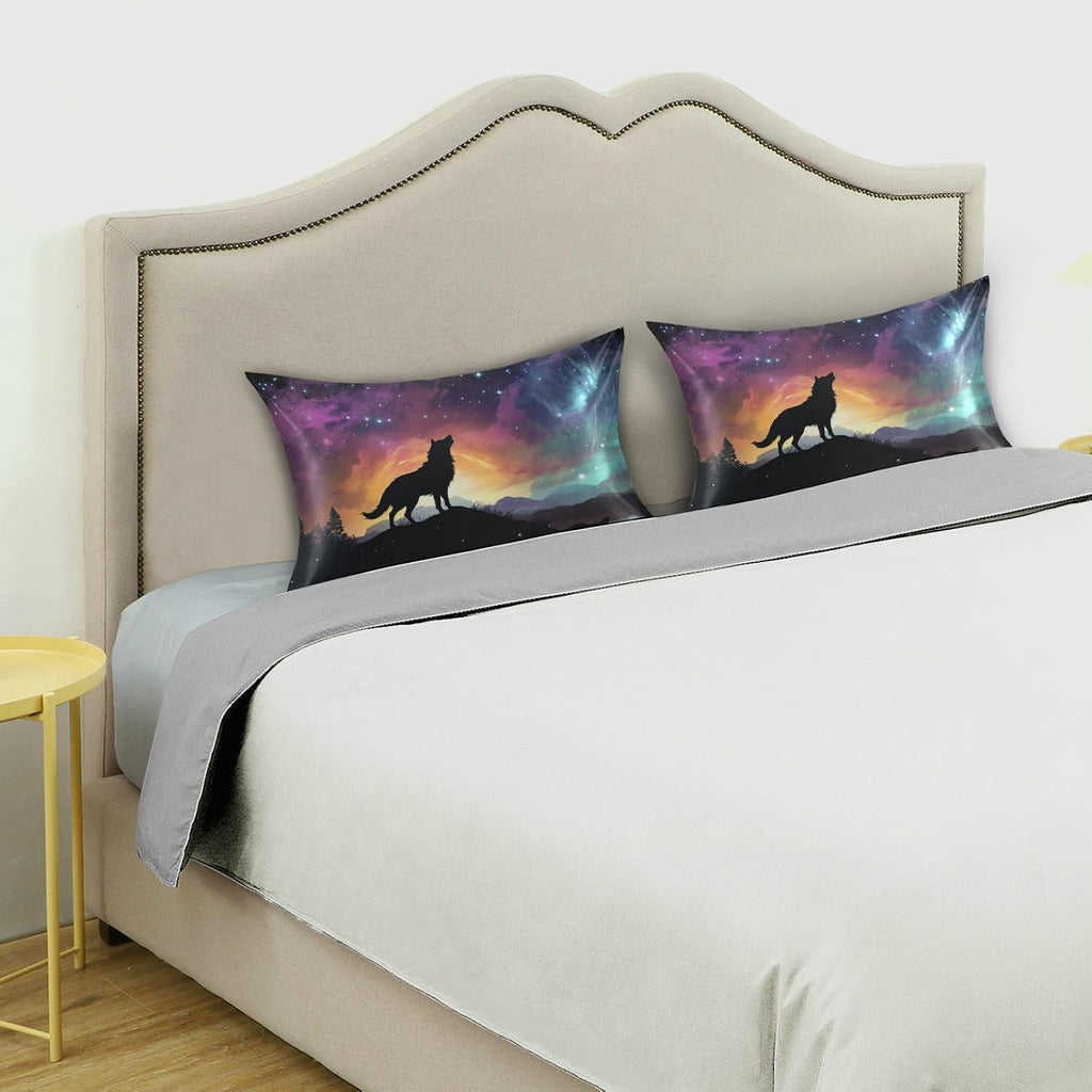 YETTASBIN Galaxy Wolf Satin Pillowcase, Soft Breathable Silk Pillow Case with Envelope Closure for Hair and Skin, Standard Size 26 x 20 Inch