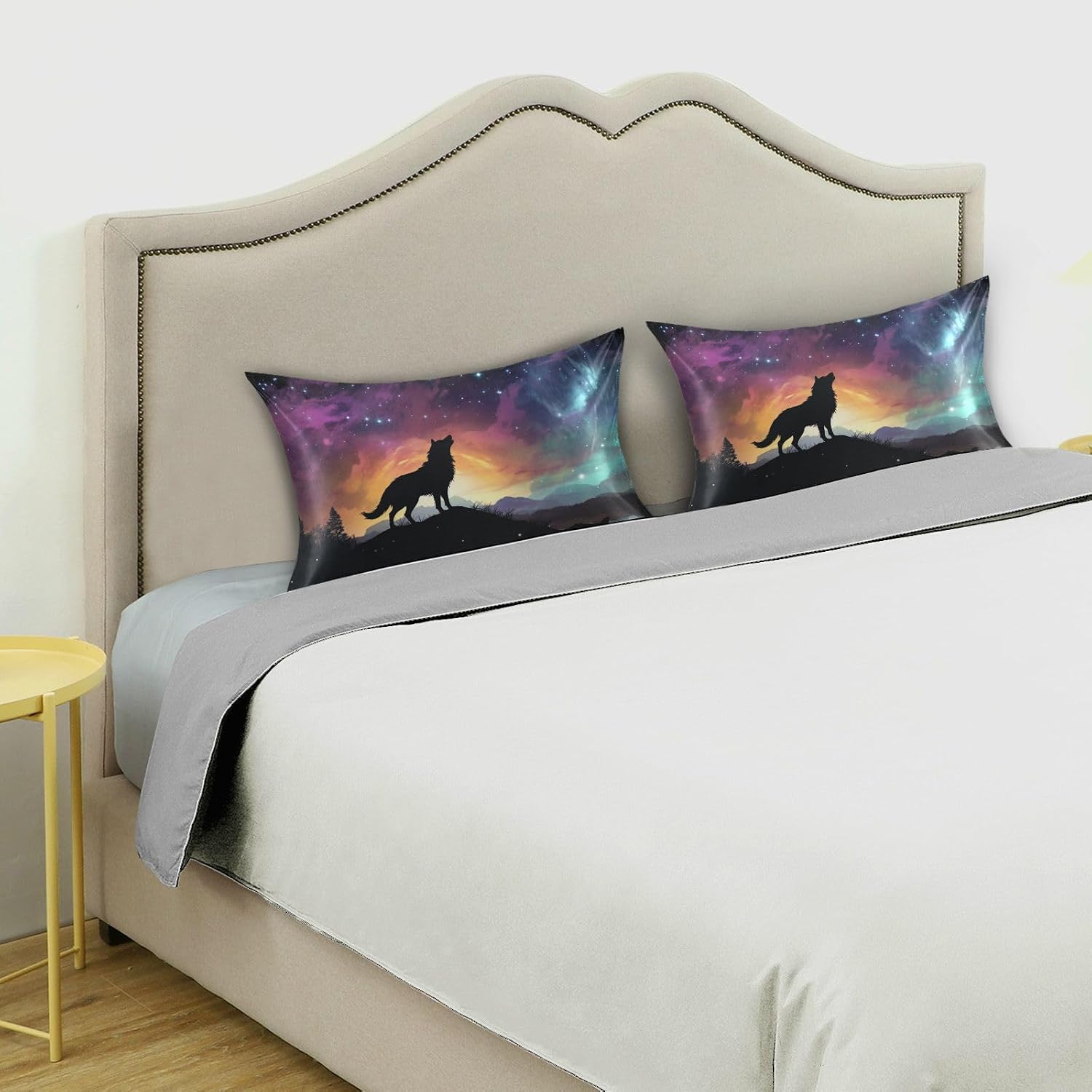 YETTASBIN Galaxy Wolf Satin Pillowcase, Soft Breathable Silk Pillow Case with Envelope Closure for Hair and Skin, Standard Size 26 x 20 Inch